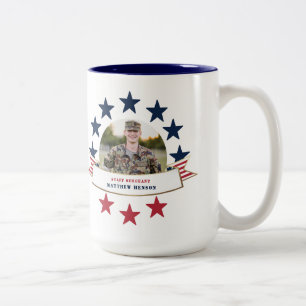 Caneca De Café Em Dois Tons Foto do Serviço Veterano Vermelho Branco Azul de D