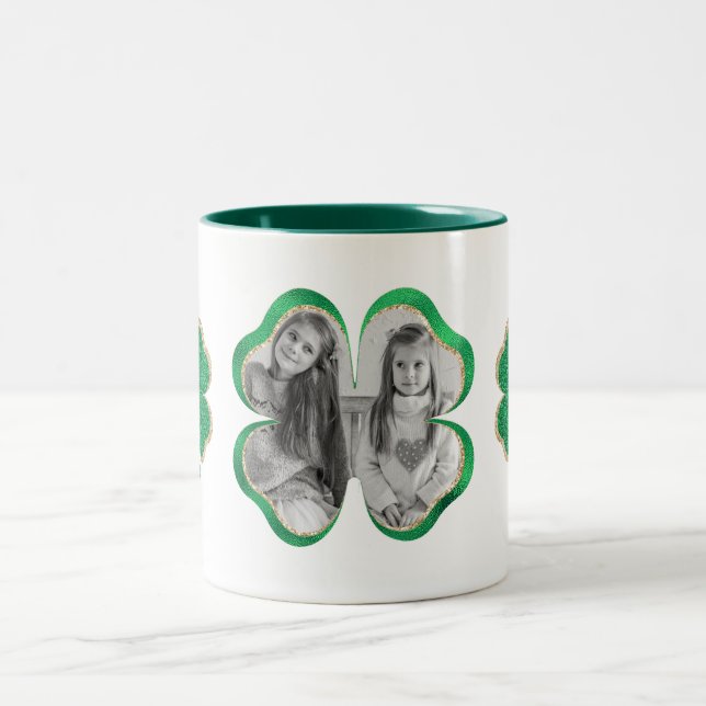 Caneca De Café Em Dois Tons Foto Dourada e verde de folga (Centro)