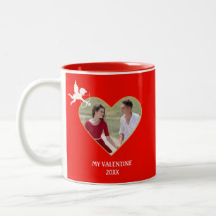 Caneca De Café Em Dois Tons Foto e Cupid do Casal Personalizado Moderno