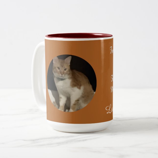 Caneca De Café Em Dois Tons Foto Gato Fofo Texto  (Frente Esquerda)