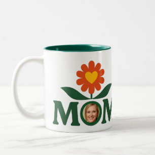 Caneca De Café Em Dois Tons Foto Mãe Flor Coração