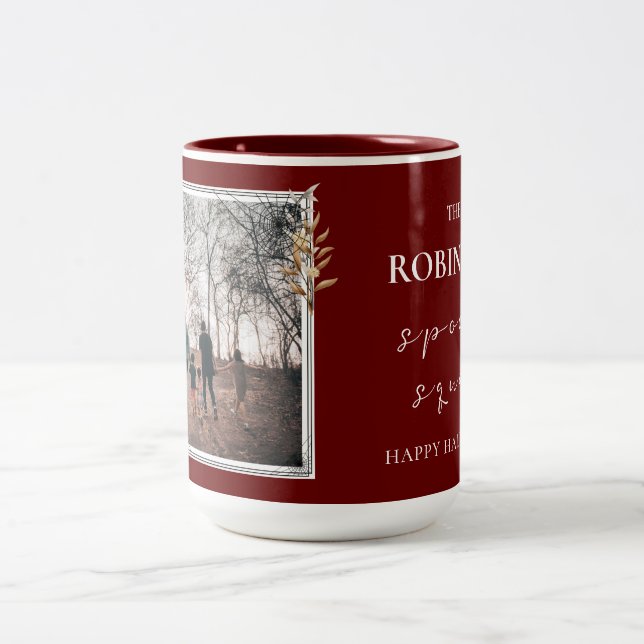 Caneca De Café Em Dois Tons Foto personalizada da família, Borgonha e Hallowee (Centro)