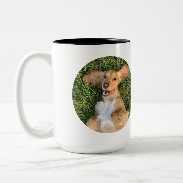 Caneca De Café Em Dois Tons Foto Personalizada de Cachorro com Texto | Present (Esquerda)