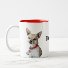 Caneca De Café Em Dois Tons Foto Personalizada de Cachorro | Nome do Pet Perso