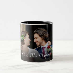 Caneca De Café Em Dois Tons Foto personalizada de casamento do Sr. e Sra.