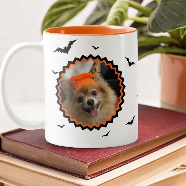 Caneca De Café Em Dois Tons Foto personalizada de Halloween Feliz Dia das Brux (Criador carregado)