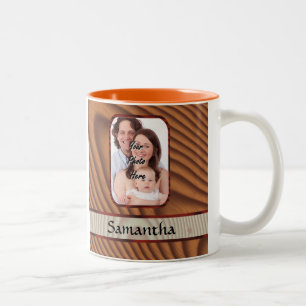 Caneca De Café Em Dois Tons Foto personalizada de madeira do falso