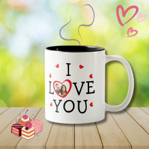 Caneca De Café Em Dois Tons Foto personalizada do Namorados "Eu te amo"