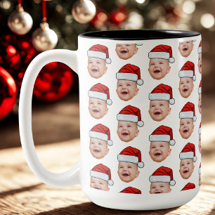 Caneca De Café Em Dois Tons Foto personalizada do rosto do bebê Papai Noel Nat