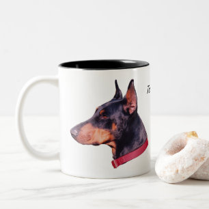 Caneca De Café Em Dois Tons Foto Personalizada Do Rosto Do Cachorro Doberman