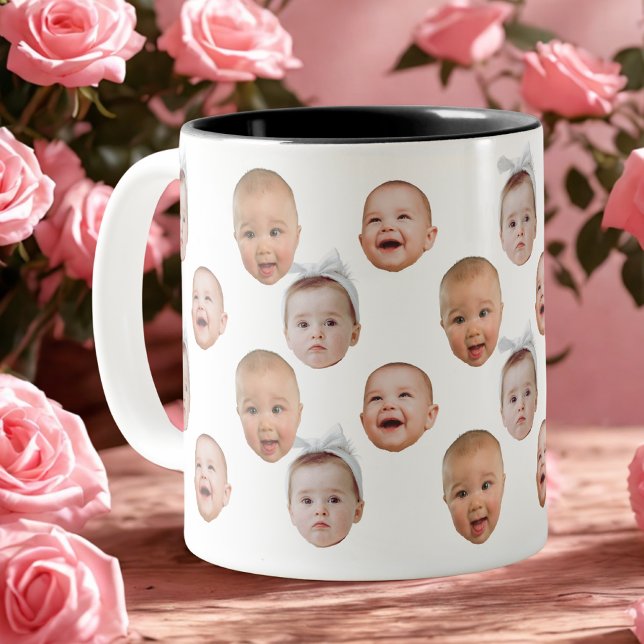Caneca De Café Em Dois Tons Foto Personalizada Engraçada Do Bebê Face 3 Fotos (Criador carregado)