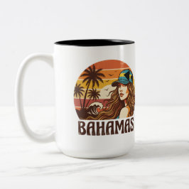 Caneca De Café Em Dois Tons Foto Personalizada Retro Bahamas Praia Tropical   