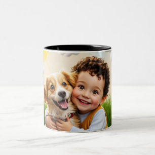 Caneca De Café Em Dois Tons Foto Personalizada Simples Criança de Cachorro Per