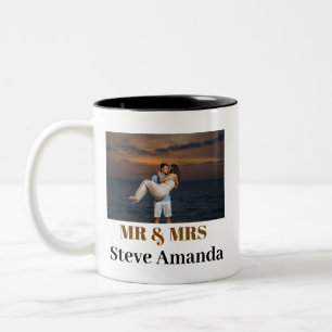 Caneca De Café Em Dois Tons Foto personalizada Simples Na moda moderno Sr. & S