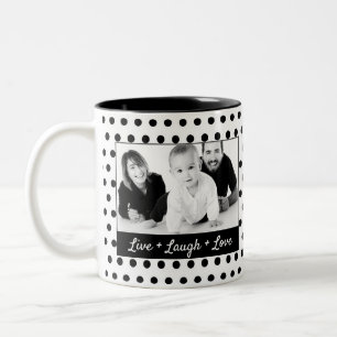 Caneca De Café Em Dois Tons Foto preto e branco do costume das bolinhas