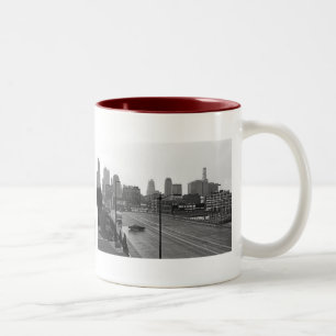 Caneca De Café Em Dois Tons Foto Skyline-Preta e branca de Kansas City do