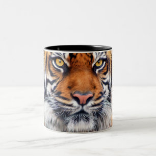 Caneca De Café Em Dois Tons Fotografia masculina da pintura do tigre Siberian