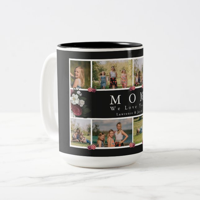 Caneca De Café Em Dois Tons Fotografia Personalizada do Monograma Chic Floral  (Frente Esquerda)