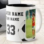 Caneca De Café Em Dois Tons Fotografias do Número do Jogador de Futebol 2<br><div class="desc">Nome do Jogador de Futebol Número Equipe 2 Fotos Coffee Mug. Um presente perfeito para o jogador de futebol na sua vida - uma caneca personalizada que mostra seu amor pelo jogo! Esta caneca apresenta duas fotos do jogador em ação no campo de futebol, dando-lhes um lembrete constante da emoção...</div>