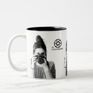 Caneca De Café Em Dois Tons Fotos e Logo Moderno Minimalista Limpo 3 Fotos