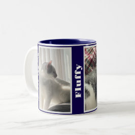 Caneca De Café Em Dois Tons Fotos e Nomes de Animais de Estimação em Azul Mari