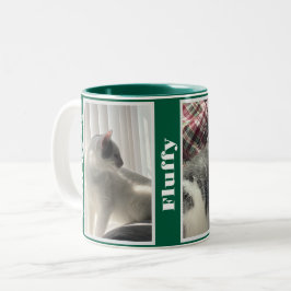 Caneca De Café Em Dois Tons Fotos e Nomes de Animais de Estimação em Verde Caç