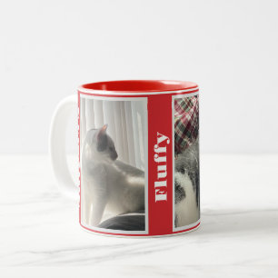 Caneca De Café Em Dois Tons Fotos e Nomes de Animais de Estimação Vermelhos