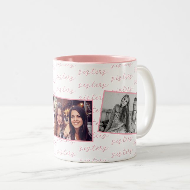 Caneca De Café Em Dois Tons Fotos Personalizadas de Irmãs Rosa (Frente Esquerda)