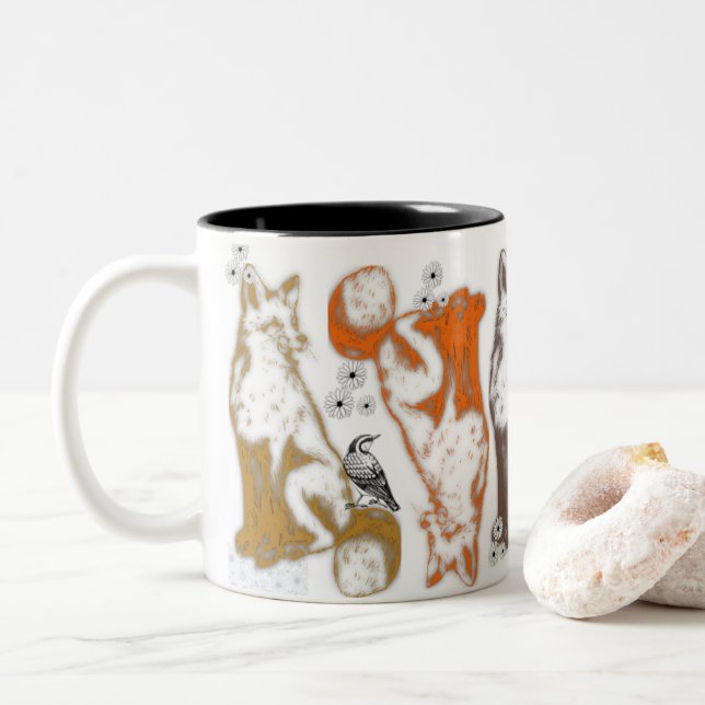 Caneca De Café Em Dois Tons Fox and friends coffee mug theme graphics (Com Donut)