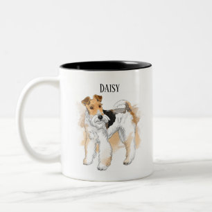 Caneca De Café Em Dois Tons Fox Terrier Wire Personalizado Aniversário