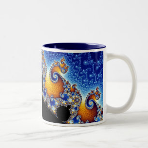 Caneca De Café Em Dois Tons Fractal espiral dobro azul de Mandelbrot