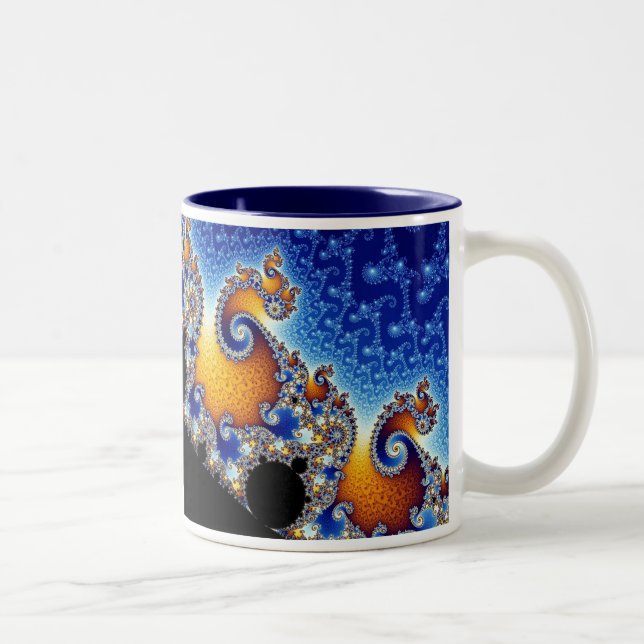 Caneca De Café Em Dois Tons Fractal espiral dobro azul de Mandelbrot (Direita)