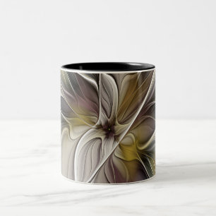 Caneca De Café Em Dois Tons Fractal Floral, Flor Fantasia com Cores da Terra