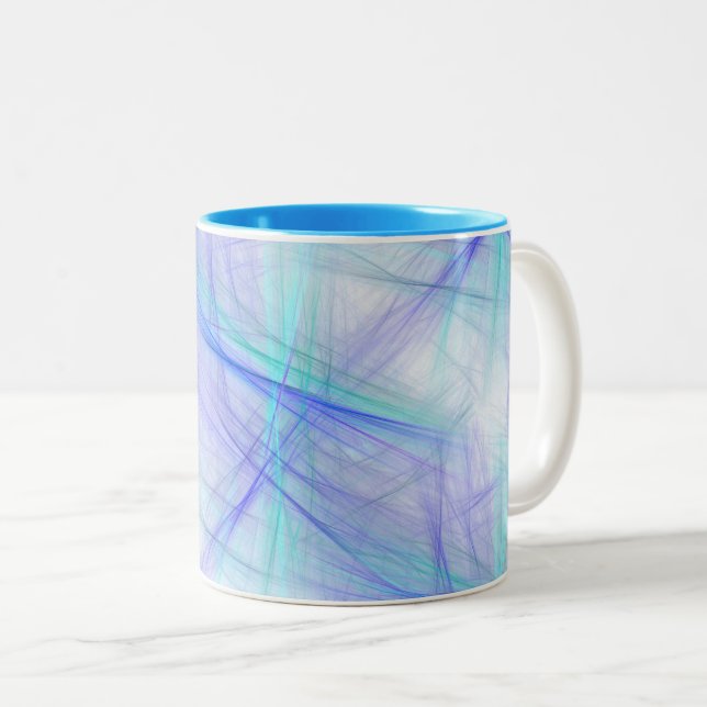 Caneca De Café Em Dois Tons Fractal Verde abstrato Azul (Frente Esquerda)