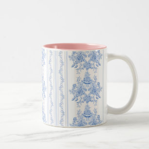 Caneca De Café Em Dois Tons Francês,chique, vintage,azul pálido,branco,contado