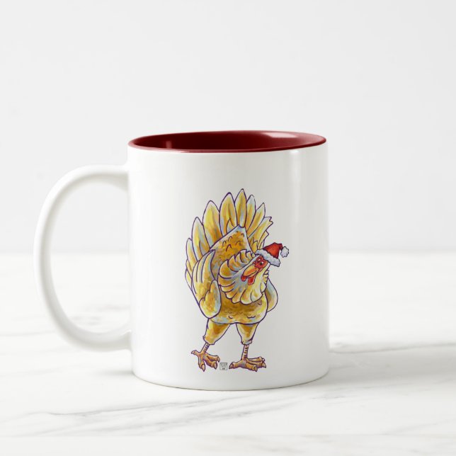 Caneca De Café Em Dois Tons Frango de Natal (Esquerda)