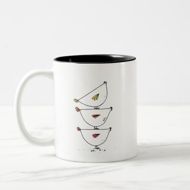 Caneca De Café Em Dois Tons Frangos Empilhados, Mug De Café De Dois Tons (Esquerda)