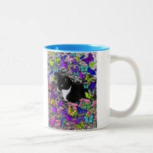 Caneca De Café Em Dois Tons Freckles nas borboletas II - gato do smoking