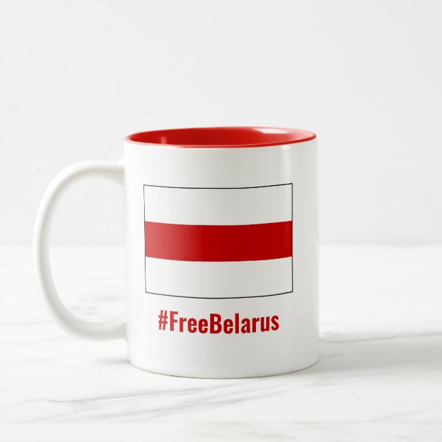 Caneca De Café Em Dois Tons Free Belarus - Inglês - White Red White Flag (Esquerda)
