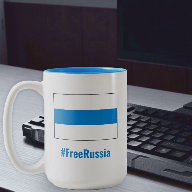 Caneca De Café Em Dois Tons Free Russia - Inglês - White Blue Flag (Criador carregado)