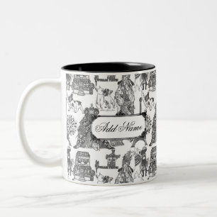 Caneca De Café Em Dois Tons FRENCH BULLDOG Frenchie Black Toile w/Custom Name
