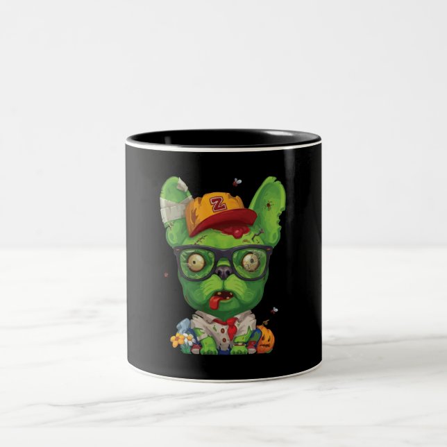 Caneca De Café Em Dois Tons French Gift | Zombie Buldogue Francês (Centro)