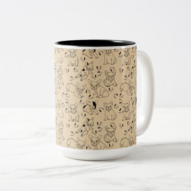 Caneca De Café Em Dois Tons Frenchie e Bones (Frente Esquerda)