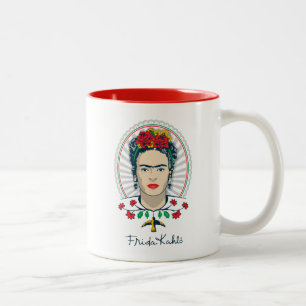 Caneca De Café Em Dois Tons Frida Kahlo Vintage Floral