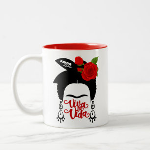 Caneca De Café Em Dois Tons Frida Rosa vermelha