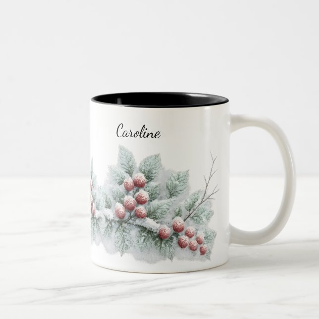 Caneca De Café Em Dois Tons Frosted Winter Berry and Spruce Botanical Holiday  (Direita)
