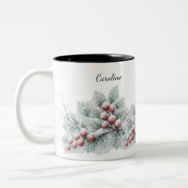 Caneca De Café Em Dois Tons Frosted Winter Berry and Spruce Botanical Holiday