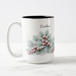 Caneca De Café Em Dois Tons Frosted Winter Berry and Spruce Botanical Holiday