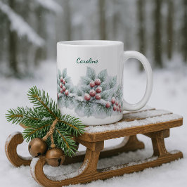 Caneca De Café Em Dois Tons Frosted Winter Berry and Spruce Botanical Holiday