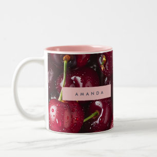 Caneca De Café Em Dois Tons Fruta Cereja Vermelha Vibrante Personalizada